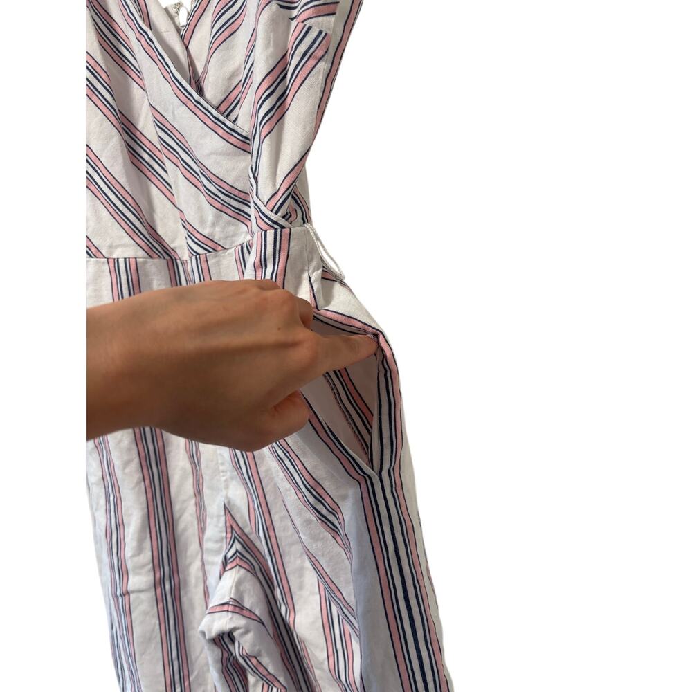Banana Republic Petite 0 Linen Blend Striped Wide Leg Jumpsuit White Pink Blue - Picture 7 of 12